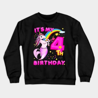 Kids 4Th Birthday Unicorn Mermicorn Mermaid For Girls Crewneck Sweatshirt